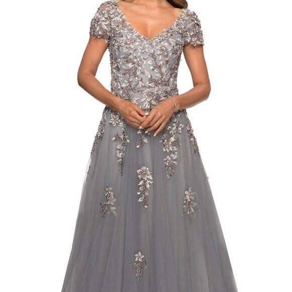 NWT La Femme 27968SC Tulle Mother of the Bride Dress Gray Size 10 - Picture 1 of 9